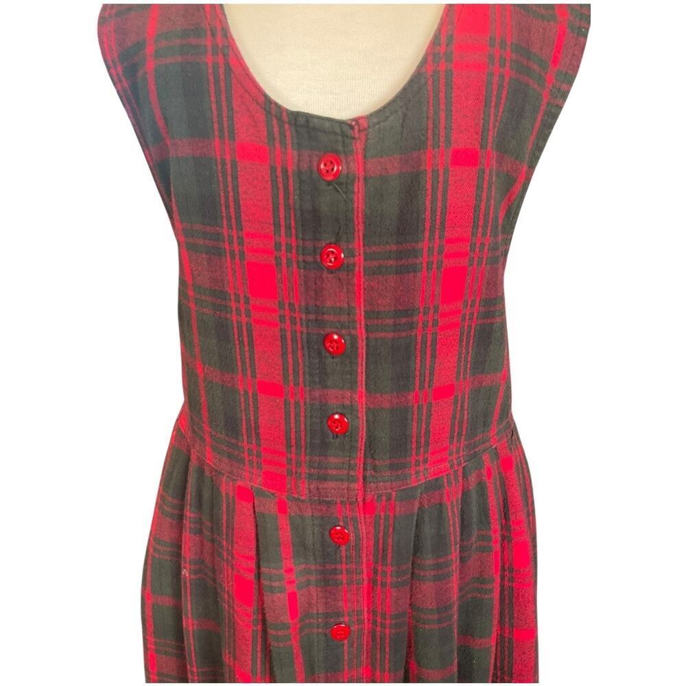 Vintage Woolrich Red Plaid Jumper Dress Sleeveless Buttons cottagecore Cotton L - Picture 12 of 12